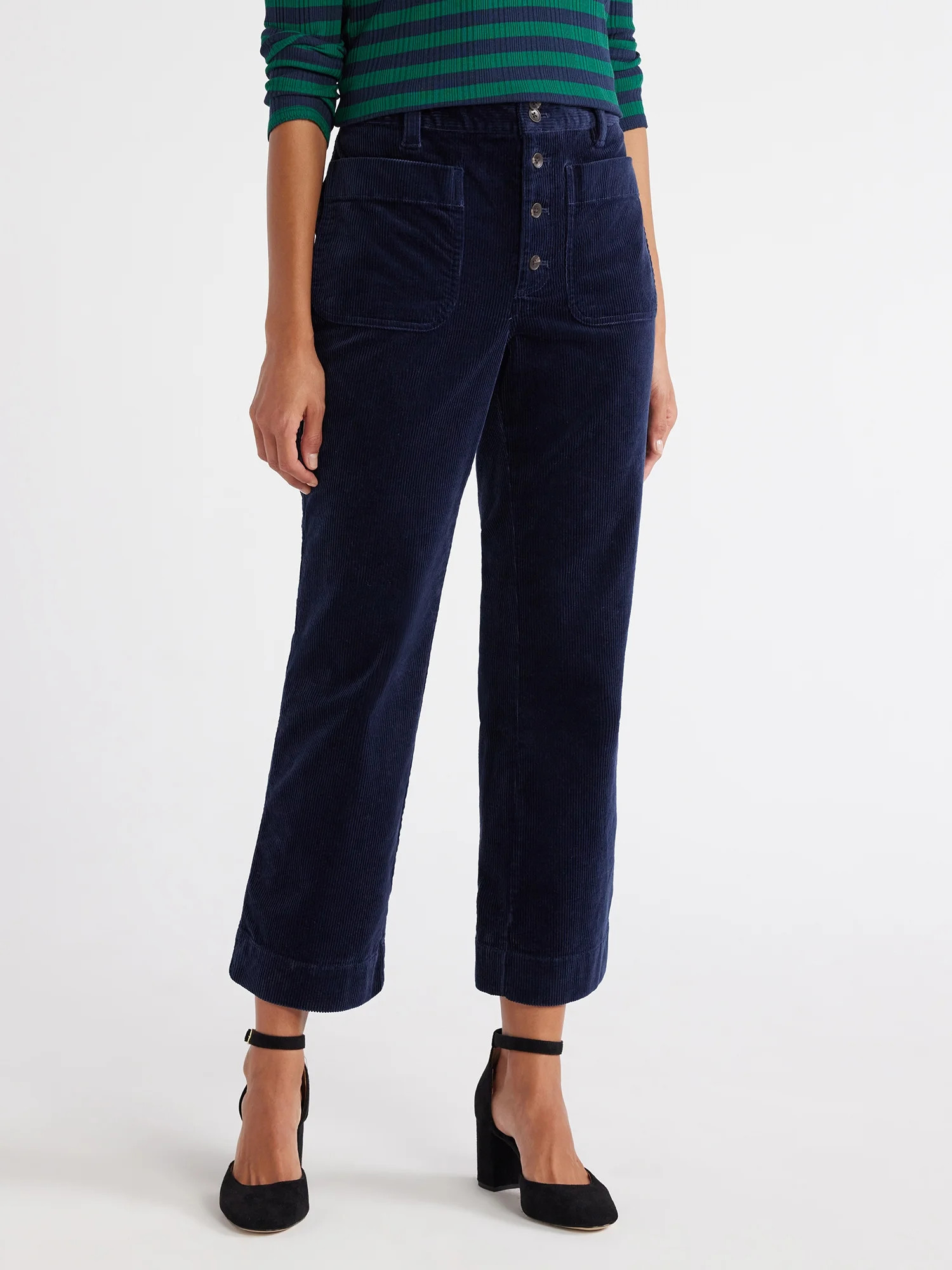 Free Assembly Women's High Rise Cropped Flare Corduroy Pants with Patch Pockets, 27” Inseam, Si... | Walmart (US)