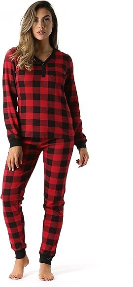 #followme Buffalo Plaid 2 Piece Base Layer Thermal Underwear Set for Women 6372-10195-NEW-RED-S | Amazon (US)