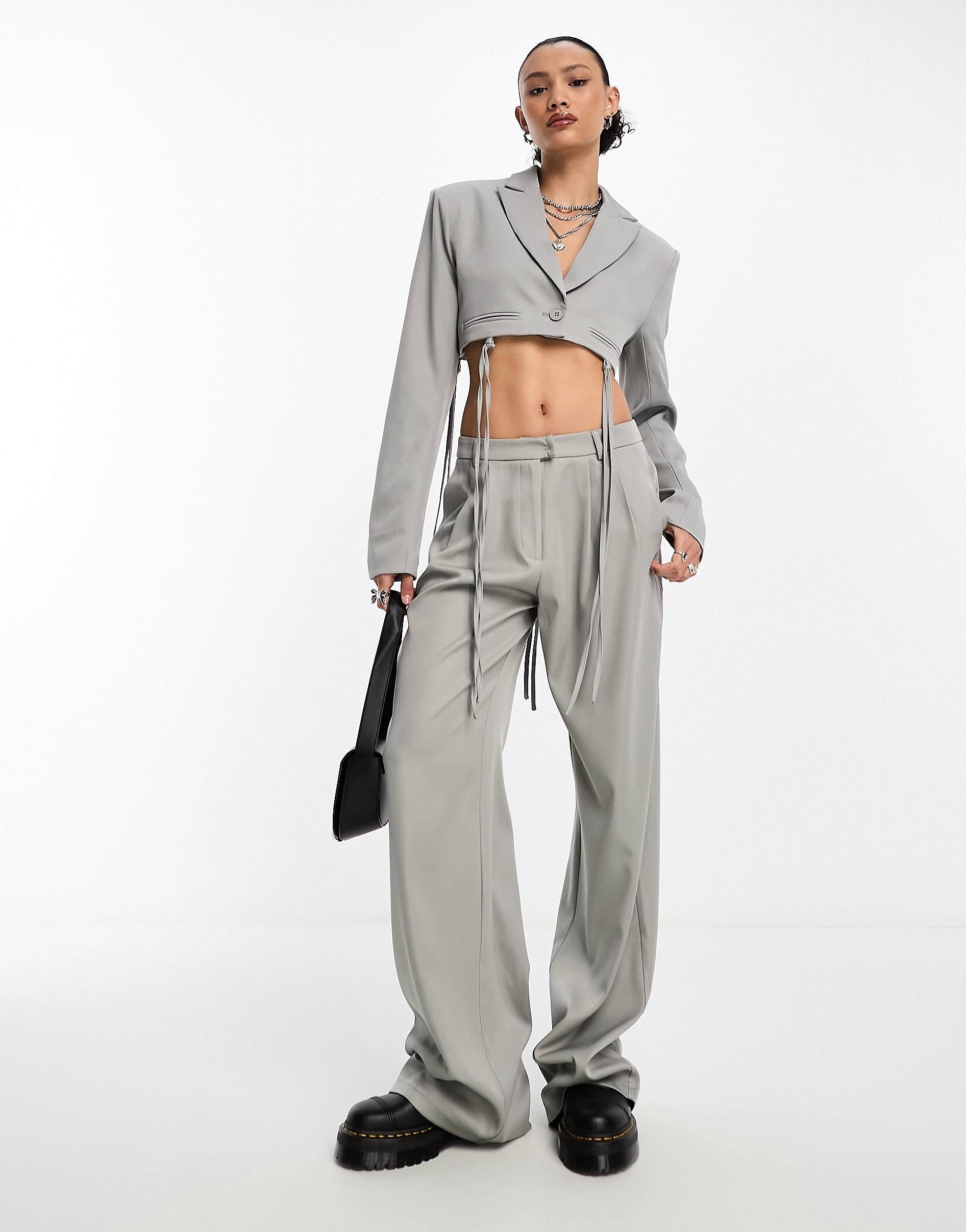 Kyo The Brand relaxed wide leg tailored pants in gray - part of a set | ASOS (Global)
