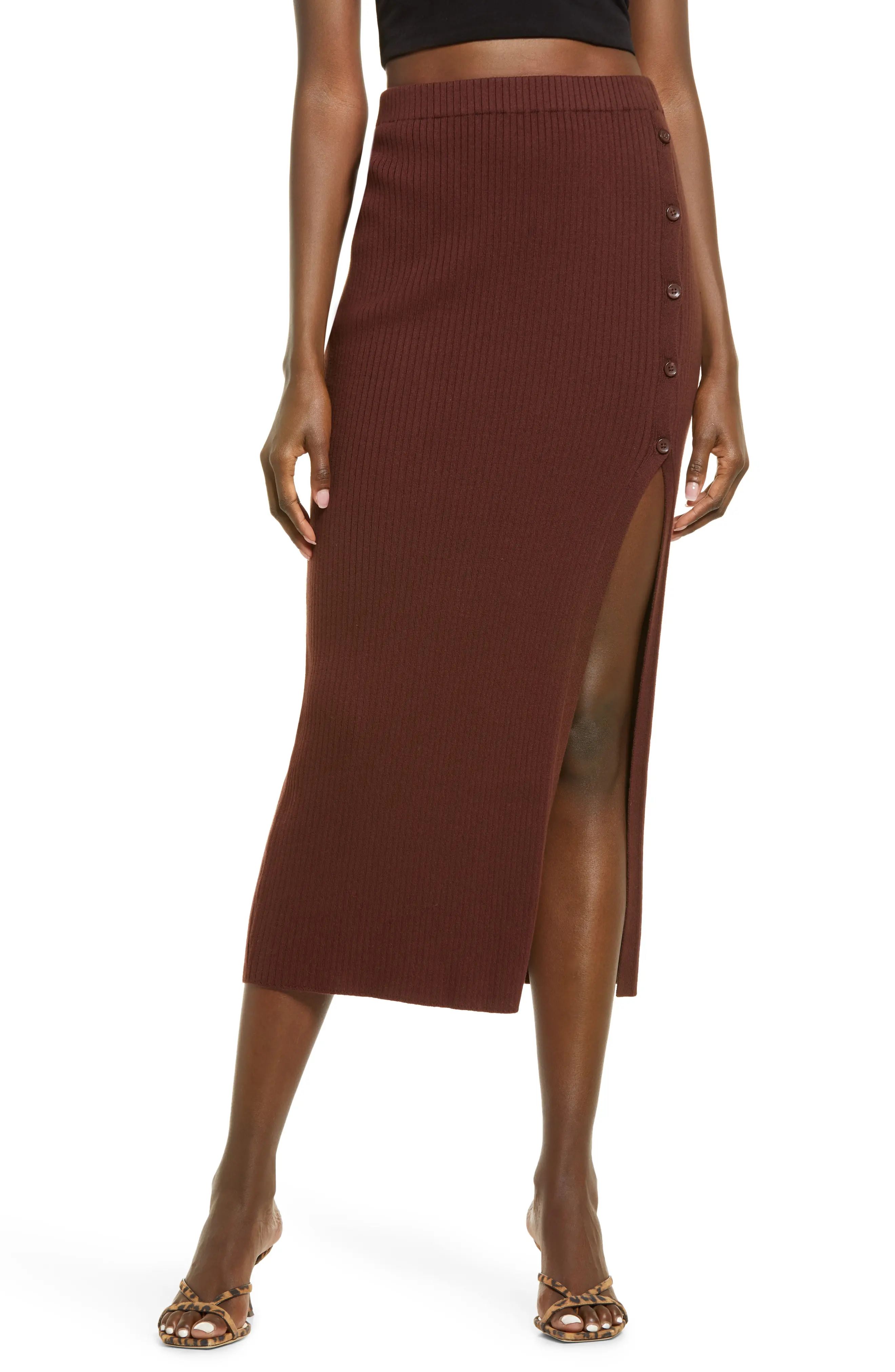 Open Edit Slit Sweater Skirt, Size Large in Brown Chocolate at Nordstrom | Nordstrom