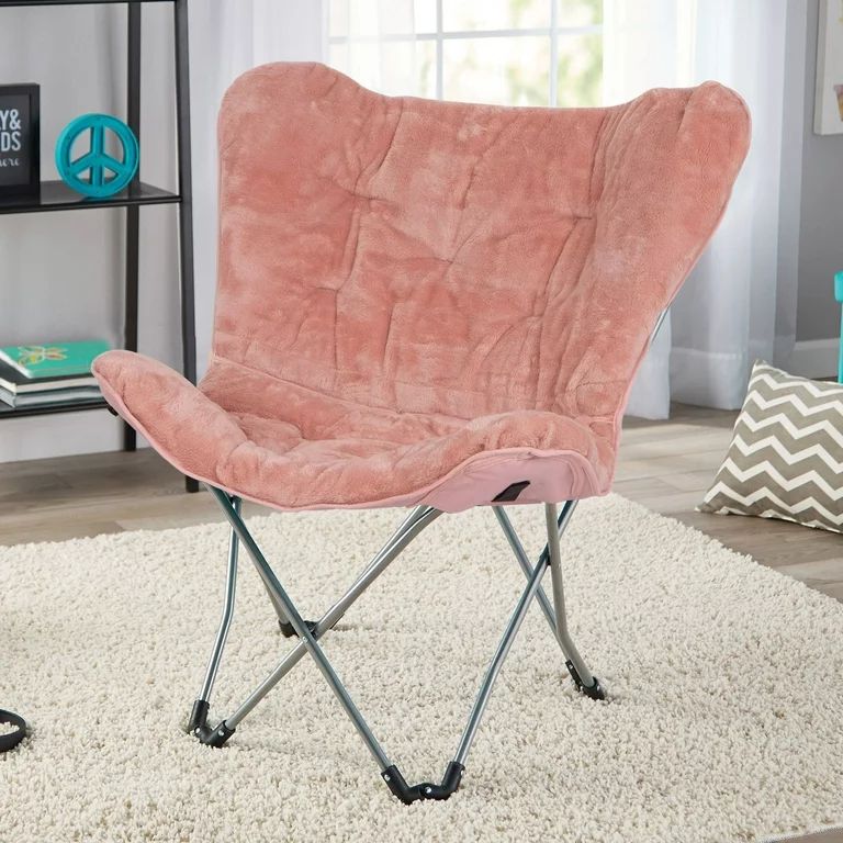 Mainstays Faux Fur Butterfly Folding Chair, Pink | Walmart (US)