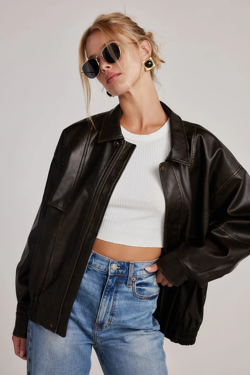 London Calling Brown Oversized Faux Leather Jacket | 12th Tribe