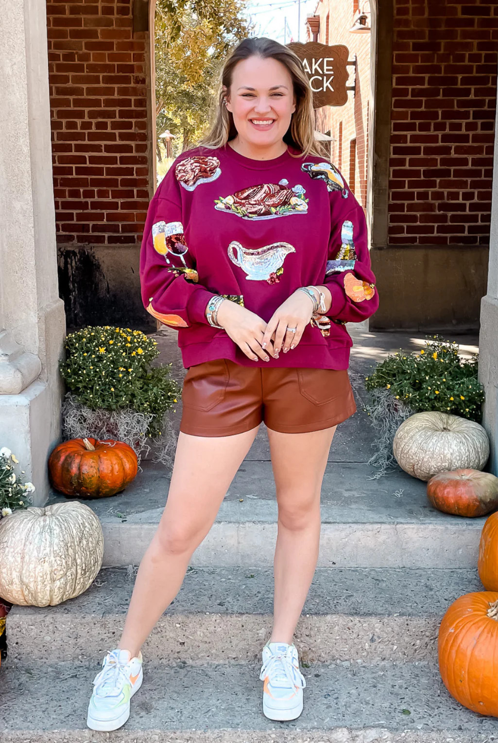 Queen Of Sparkles - Thanksgiving Dinner Sweatshirt - Maroon XLarge | Tucker Brown
