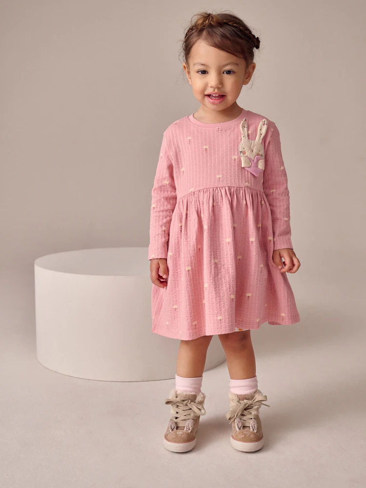 Pink Bunny Long Sleeve Embellished Dress (3mths-7yrs) | Next US