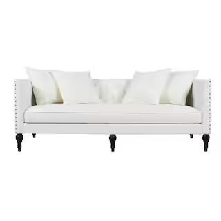 Jennifer Taylor Stanbury 82.5 in. Antique White Linen 3-Seater Tuxedo Sofa with Nailheads-63012-3... | The Home Depot