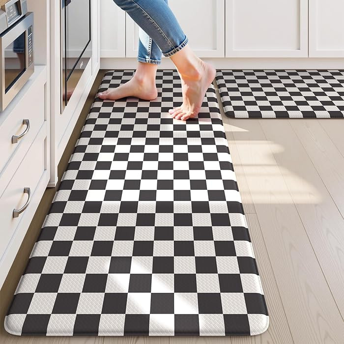 KIMODE Anti Fatigue Kitchen Mat for Floor, 17"x47"+17"x29" Checkered Kitchen Rugs Sets of 2, Kitc... | Amazon (US)