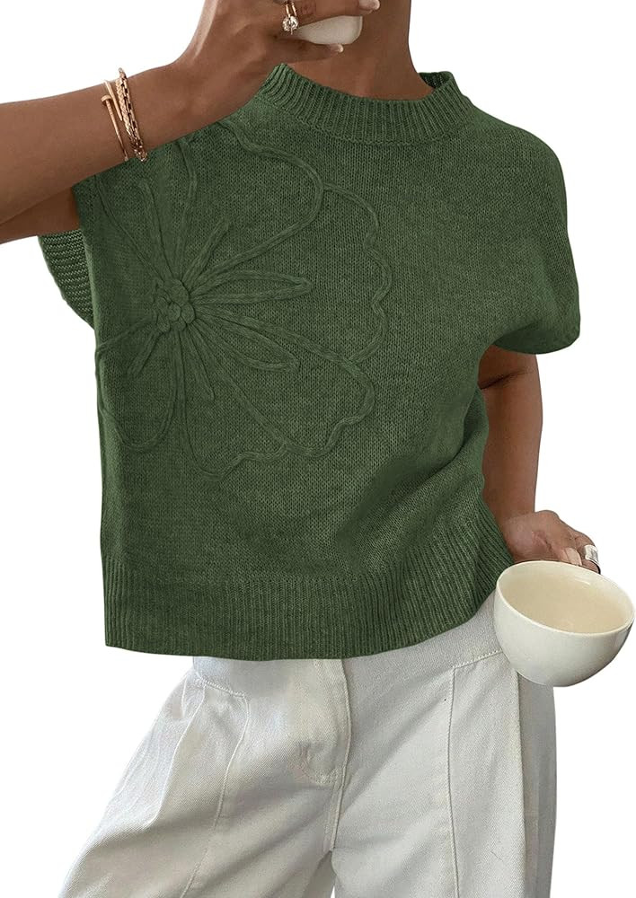PRETTYGARDEN Women's 2026 Spring Sweater Vest Trendy Flower Knit Short Sleeve Cute Pullover Tank ... | Amazon (US)