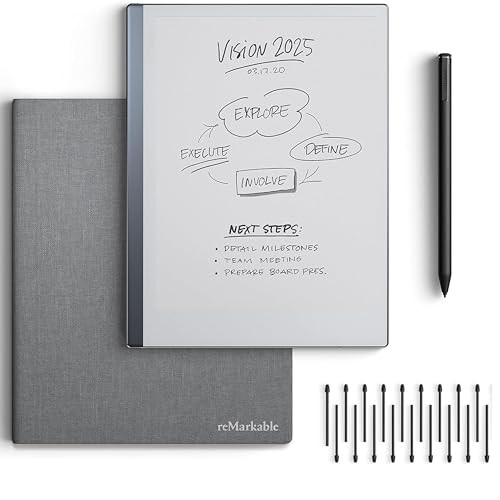 reMarkable 2 Bundle-reMarkable 2 Tablet (10.3” Digital Paper Display) – Includes Gray Polymer Weave Book Folio,Marker Plus,18 Spare Marker Tips,USB-A to USB-C Cable,1-Year Free Connect Trial,(RM911) | Amazon (US)