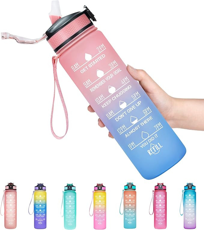 Giotto 32oz Leakproof BPA Free Drinking Water Bottle with Time Marker & Straw to Ensure You Drink... | Amazon (US)