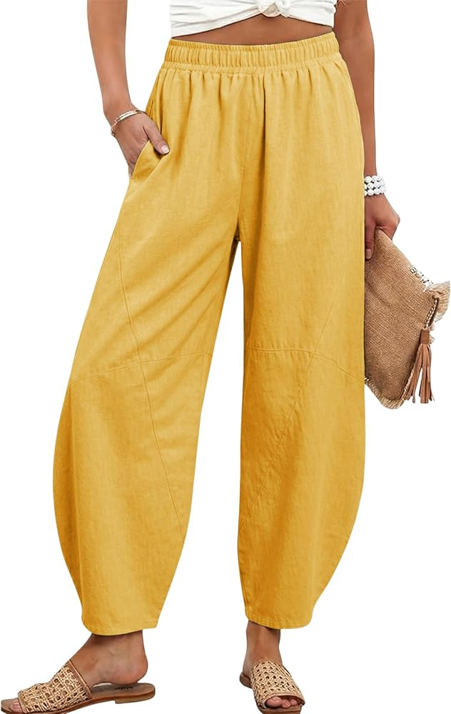 Tanming Womens Barrel Pants High Elastic Waisted Summer Capri Pants Loose Fit Casual Wide Leg Tro... | Amazon (US)