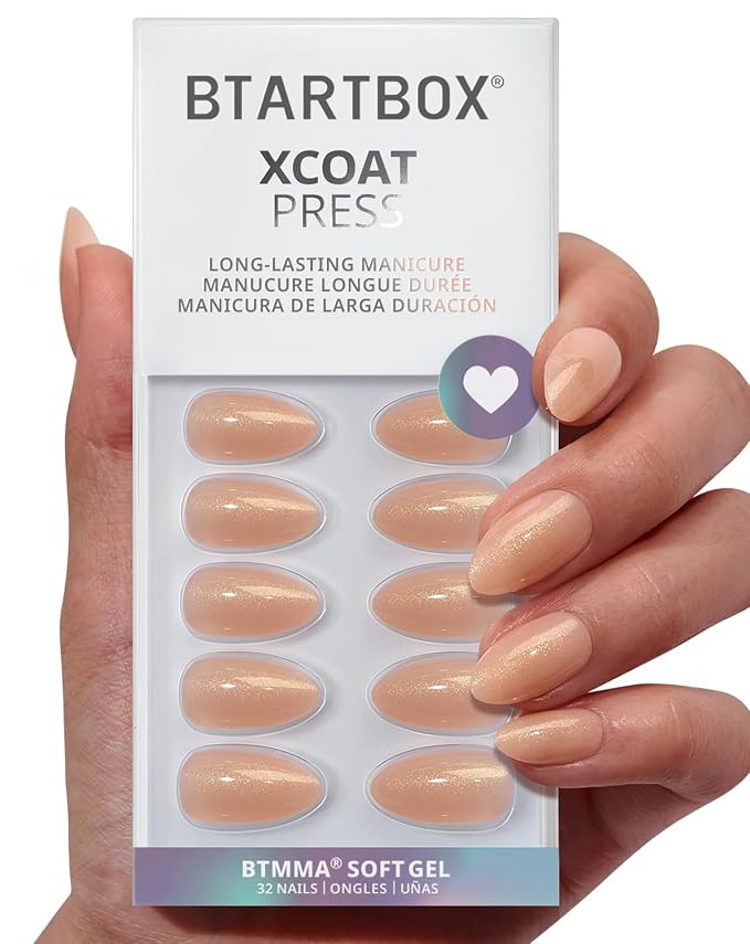 BTArtbox Press On Nails, Glow Mates, Short Almond, Nude Sparkly, 32Ct | Lamp-Curable 4-Week Wear,... | Amazon (US)