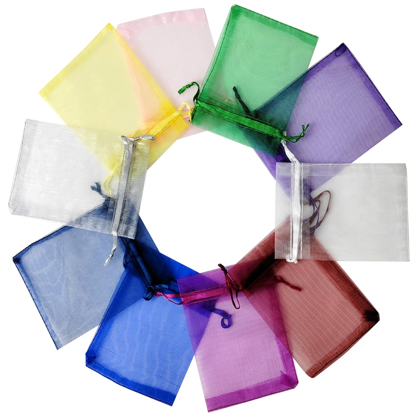 JUNSDUKE 10 Pcs Small Gift Bags, Mix Color Organza Bags 3x4 Inches, Mesh Drawstring Bag for Wedding, Party, Christmas, Jewelry, Candy (10) | Amazon (US)