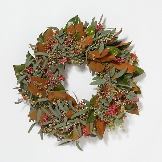 Fresh Seeded Magnolia & Berry Wreath, 20" | Terrain