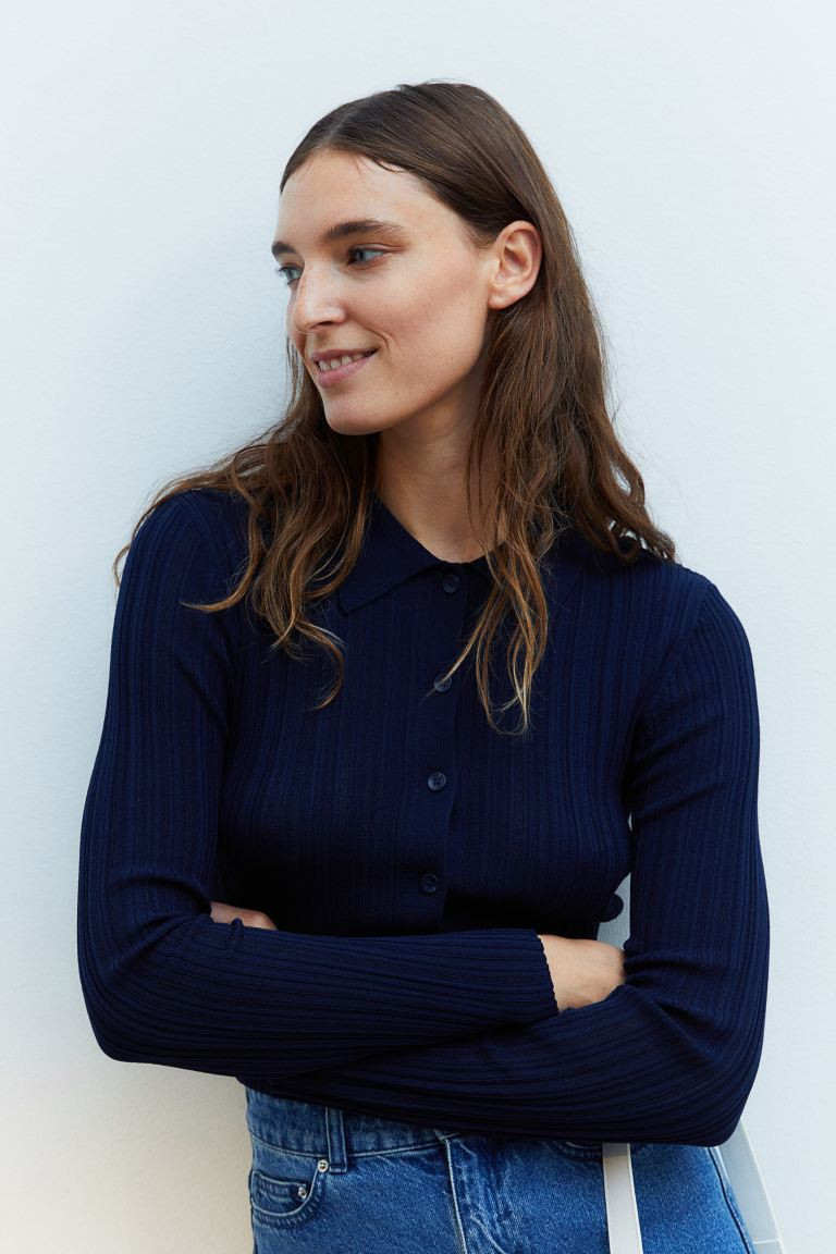 Rib-knit Cardigan with Collar | H&M (US + CA)