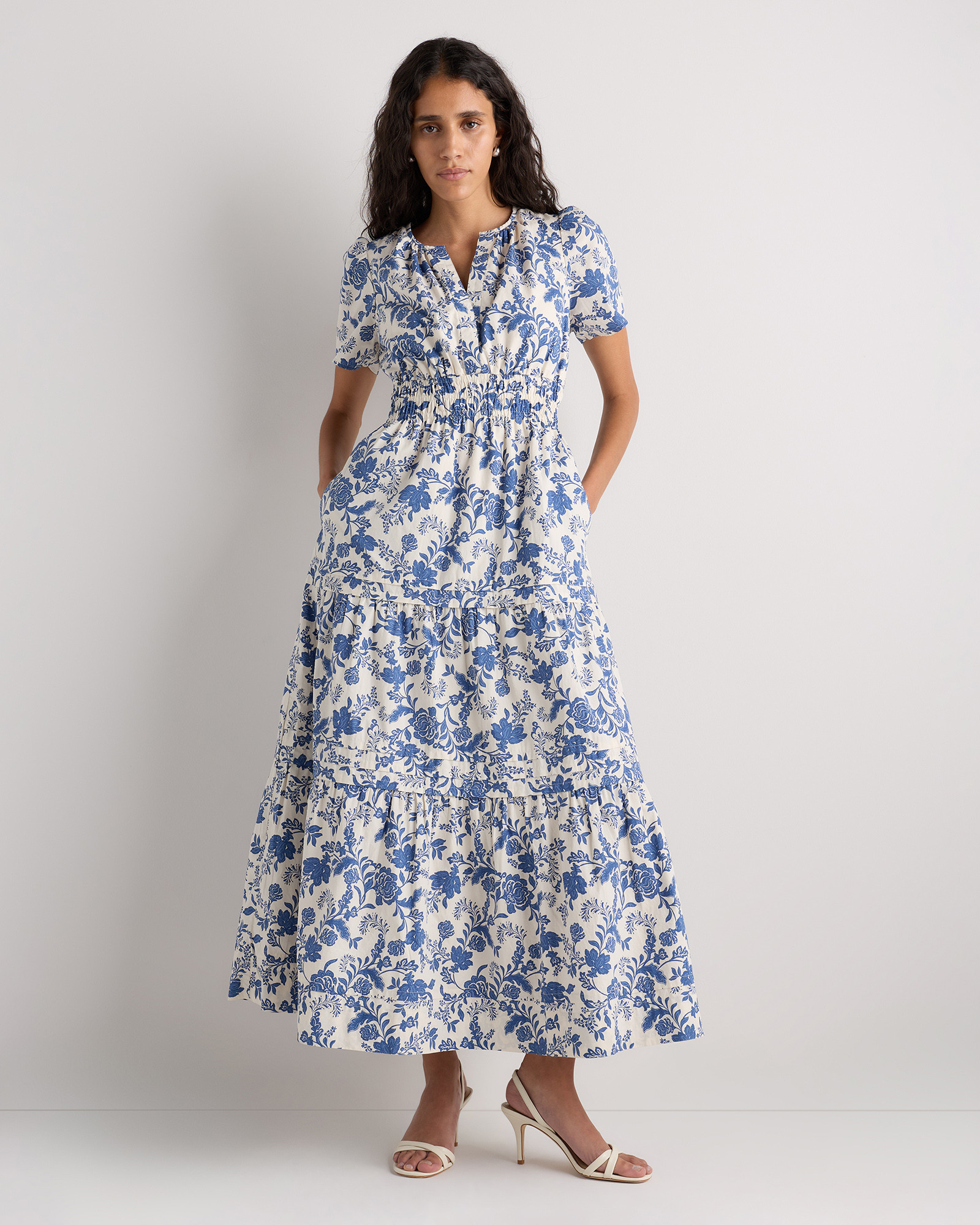 Quince | Women's Poplin Tiered Maxi Dress in Cornflower Blue, Size XL, Cotton | Quince