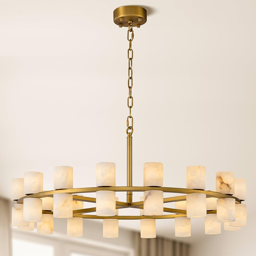 Alabaster Round Chandelier, Natural Spanish Stone Texture Chandeliers, D31in Round Chandeliers fo... | Amazon (US)