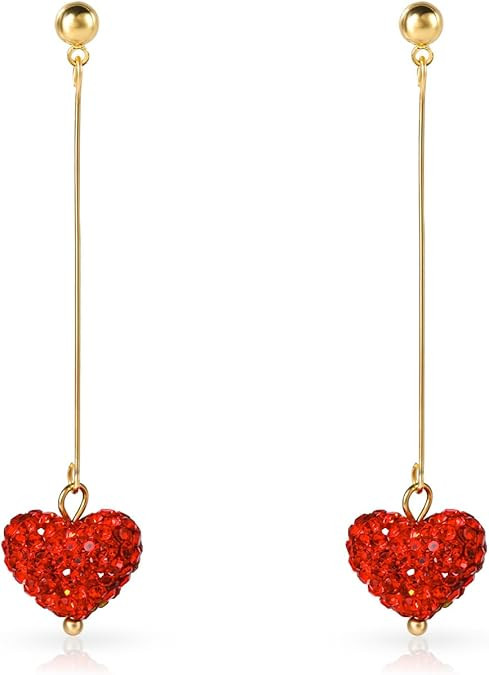Red Heart Earrings, Sweet Love Heart Shaped Valentines Earrings for Women Girlfriend Rhinestone R... | Amazon (US)