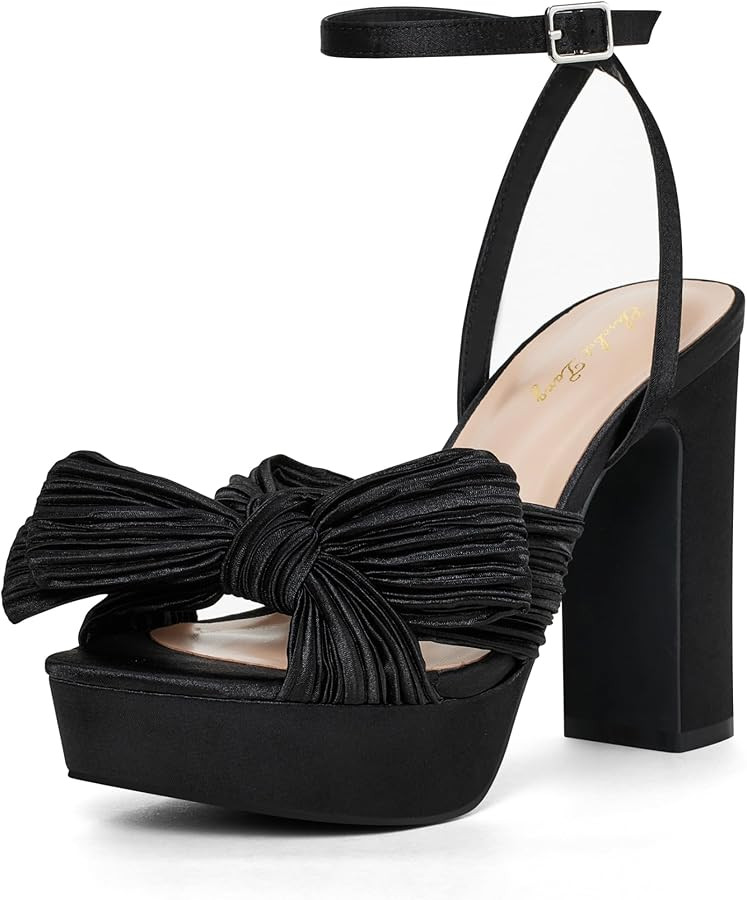 Elisabet Tang Vintage Bow Strappy Platform Chunky Block Heels Satin Bowknot Round Toe Sandals 4 i... | Amazon (US)