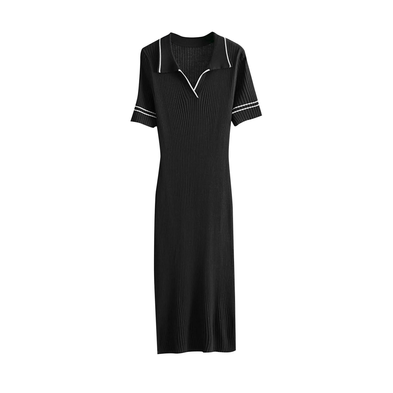Wyobmus Women Short Sleeve Knit Sweater Dress Lightweight Stretch Comfy Turndown Collar Maxi Dres... | Walmart (US)
