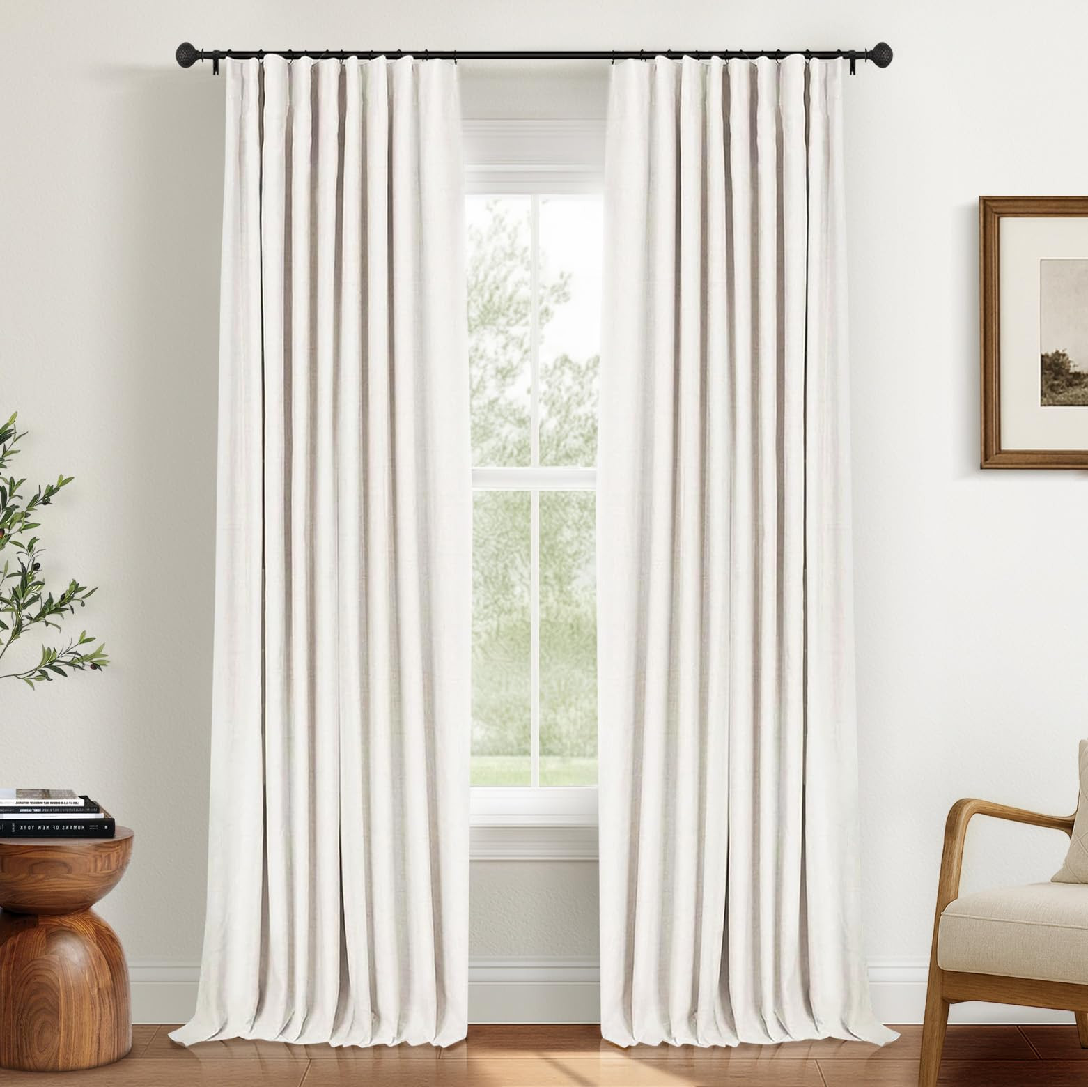 INOVADAY 100% Blackout Curtains for Bedroom, Black Out Curtains 63 Inch Long, Clip Rings Linen Bl... | Amazon (US)