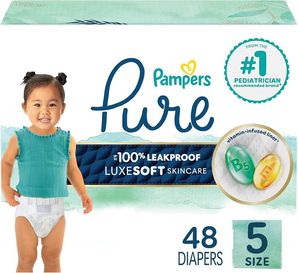 Pampers Pure Protection Baby Diapers, Size 5 (27+ lbs), 48 Count, Up to 100% Leakproof, Premium P... | Amazon (US)
