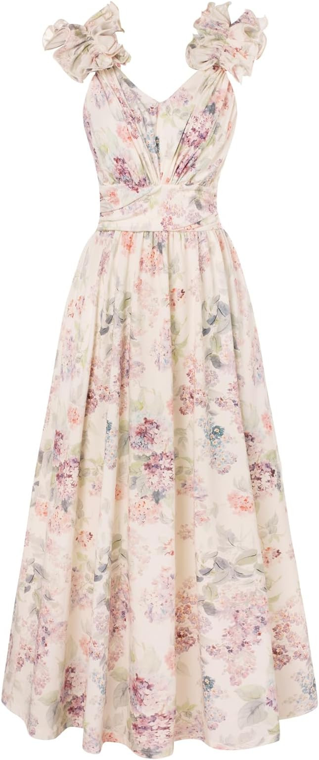 GRACE KARIN 2025 Women's Summer Floral Print Dress Sleeveless Casual Flowy Sundress A Line Ruffle... | Amazon (US)
