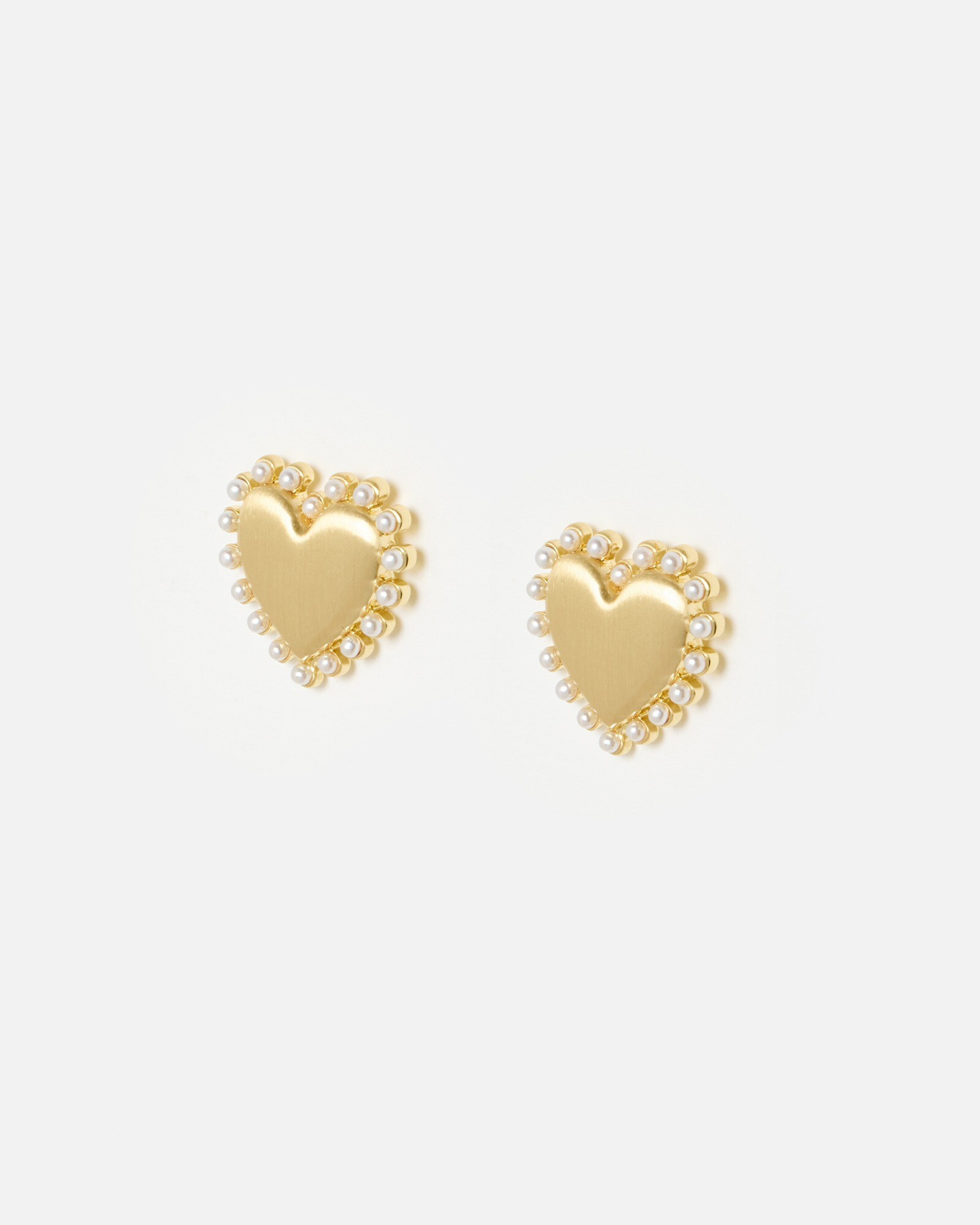 Olive Faux Pearl Brushed Gold Tone Heart Earrings | Oliver Bonas (Global)