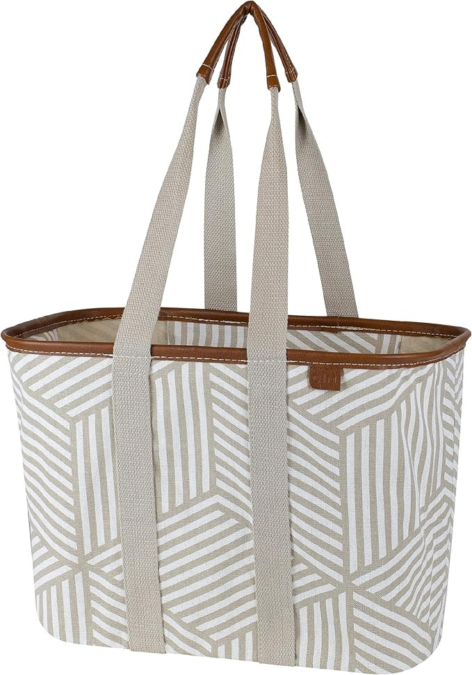 CleverMade Collapsible LUXE Tote, Geometric Taupe - 20L (5 Gal) Structured Tote Bag with Handles ... | Amazon (US)