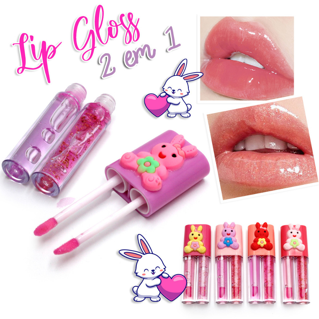 Lip Gloss 2 em 1 Brilho Labial com Glitter Coelho Rabbit Pola Aylr LC8100 | Shopee (BR)