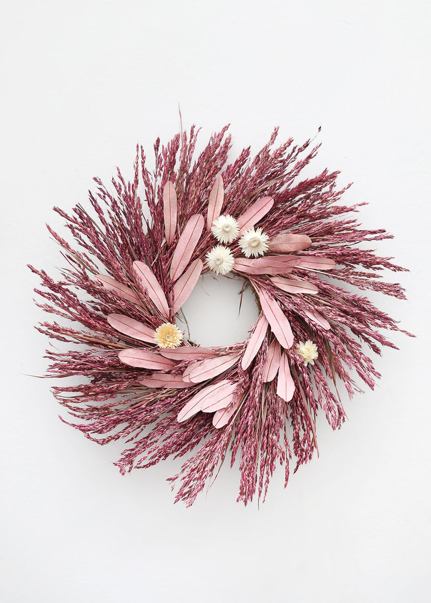 Pink Oats and Strawflower Dried Floral Wreath - 18 | Afloral (US)