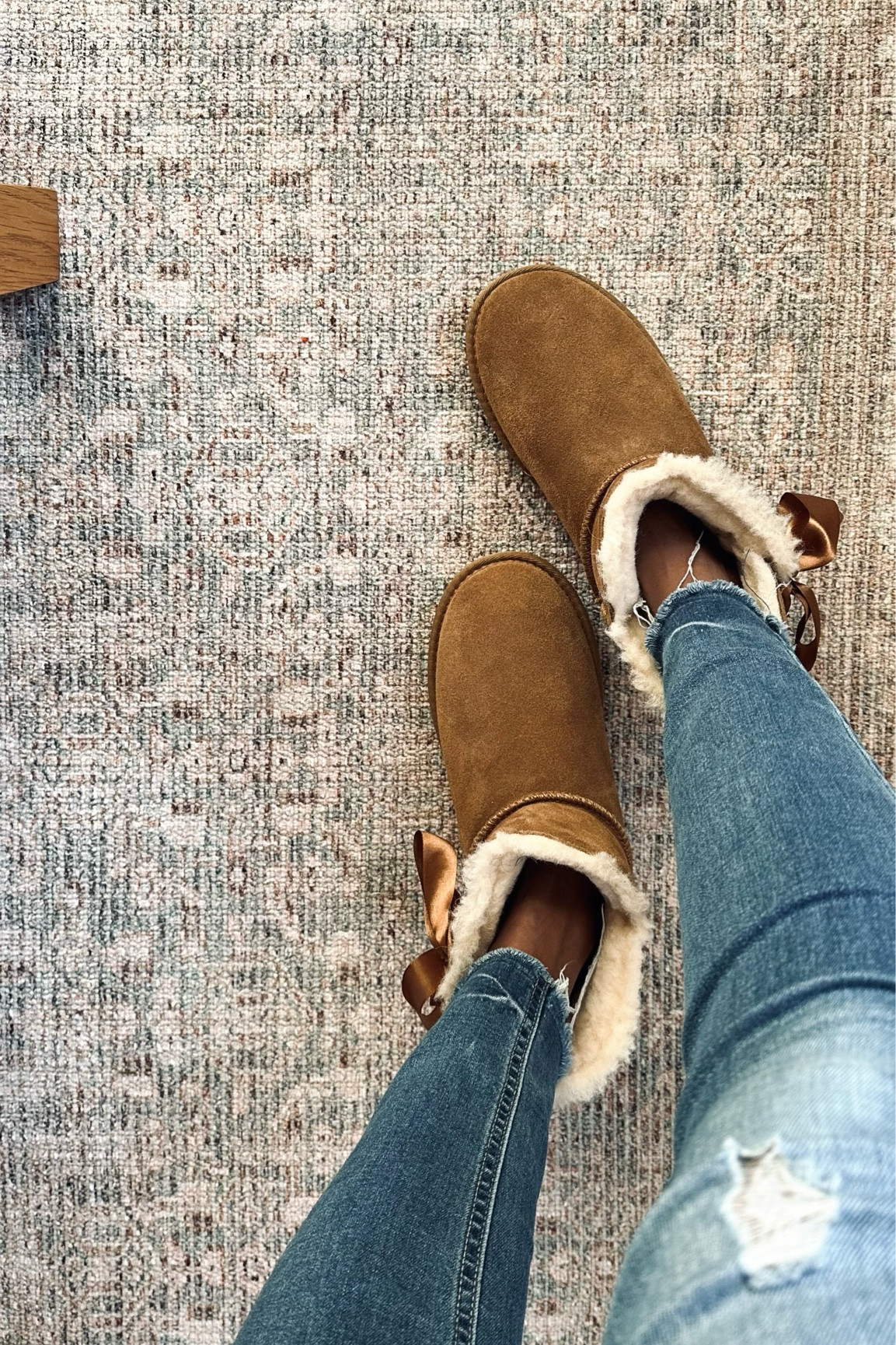 Genuine suede and wool Ugg style boots under $20! Vintage look rug

#LTKshoecrush #LTKunder50 #LTKhome