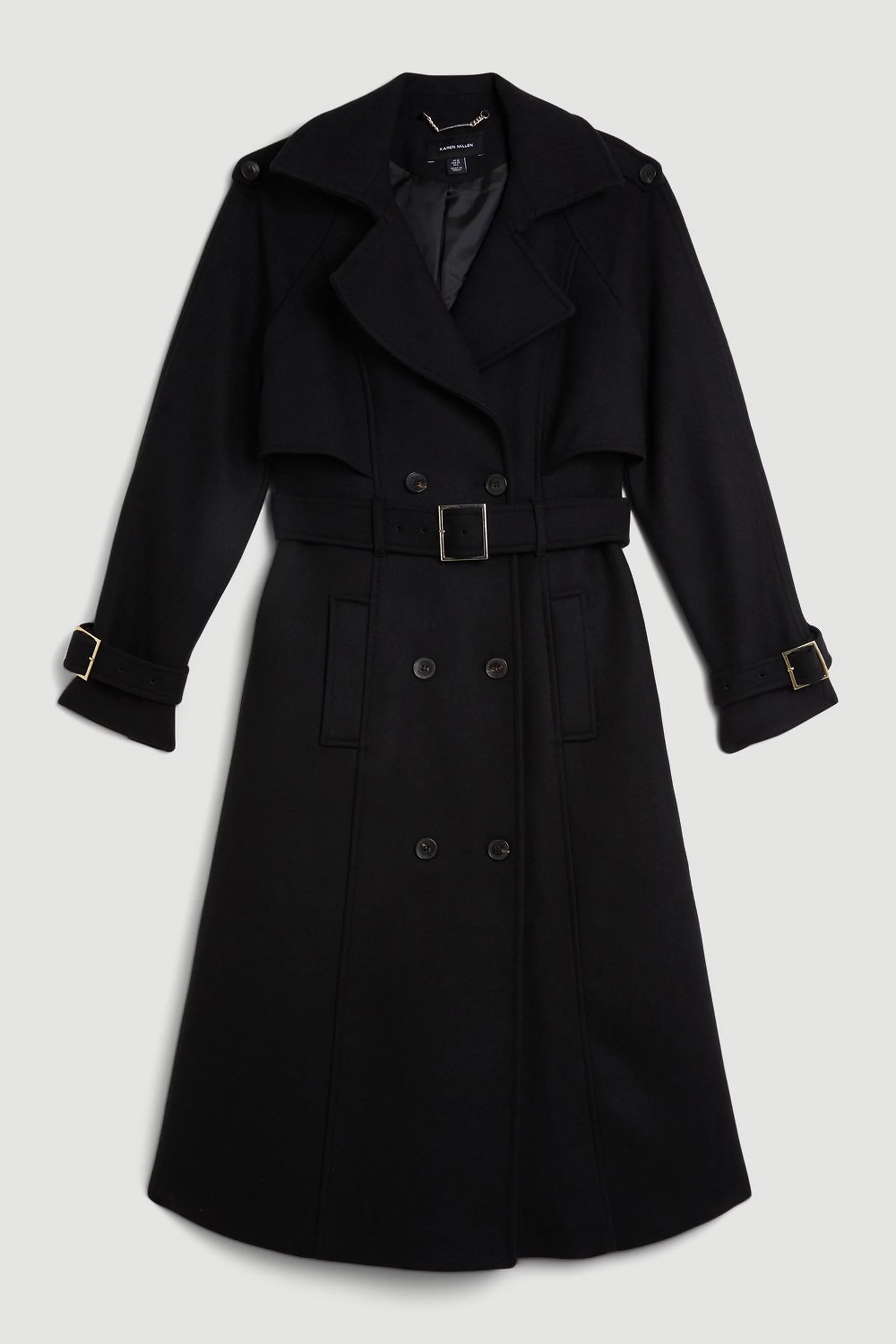 Italian Wool Blend Tailored Belted Trench Coat | Karen Millen UK + IE + DE + NL
