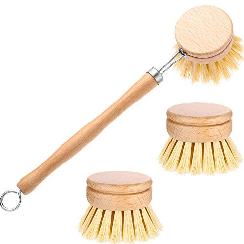 Dish Brush with Beechwood Handle with 2 Replacement Heads Natural Wood Dish Scrub Brush for Washing and Cleaning Pots and Pans | Amazon (US)