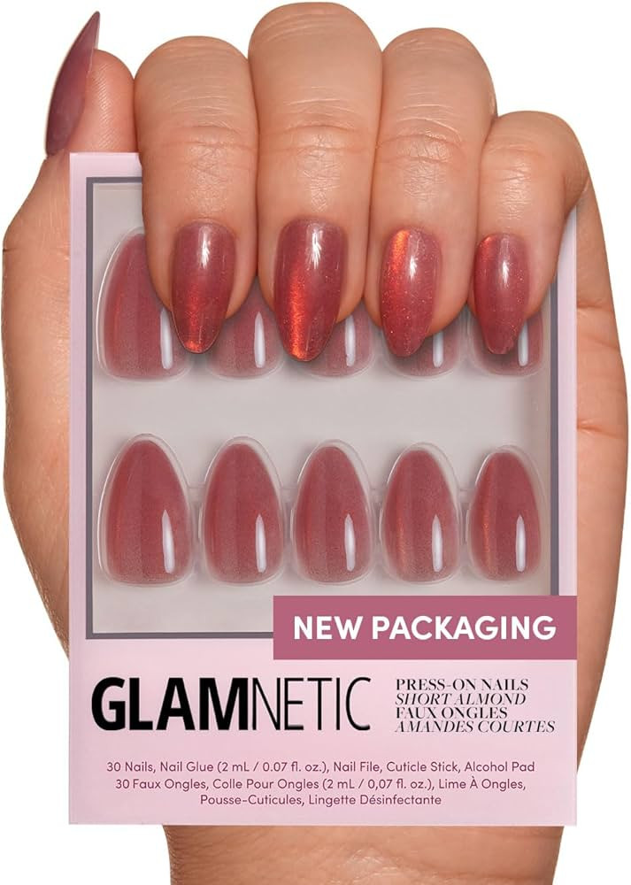 Glamnetic Press On Nails - Rose | Short Almond Rosy-Pink Nails with a Mesmerizing Metallic Finish... | Amazon (US)