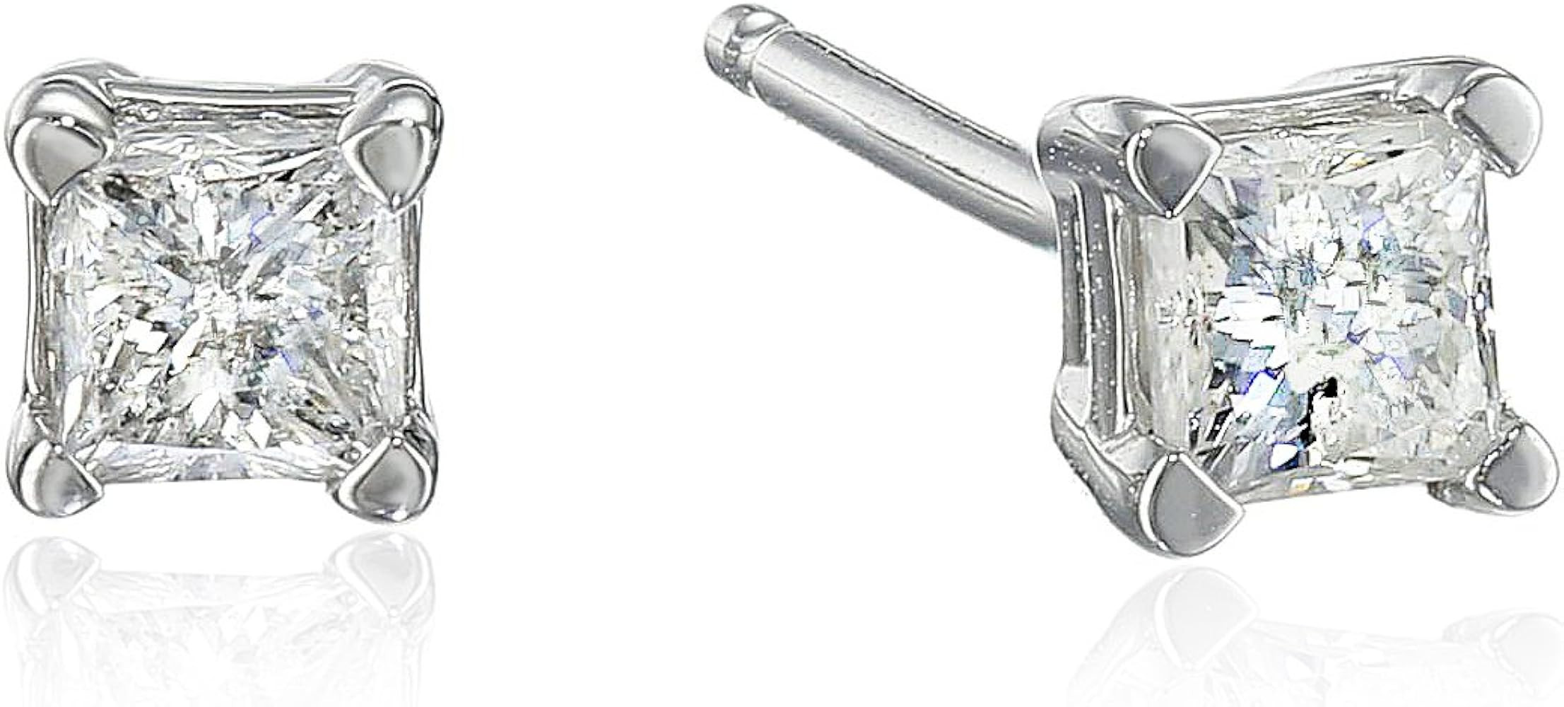 Amazon Collection 10k Gold Princess Diamond Stud Earrings | Amazon (US)