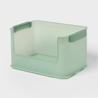 Click in Place 20.7qt Open Front Plastic Storage Bin for Home and Office Organization Green Tint - Brightroom™ | Target