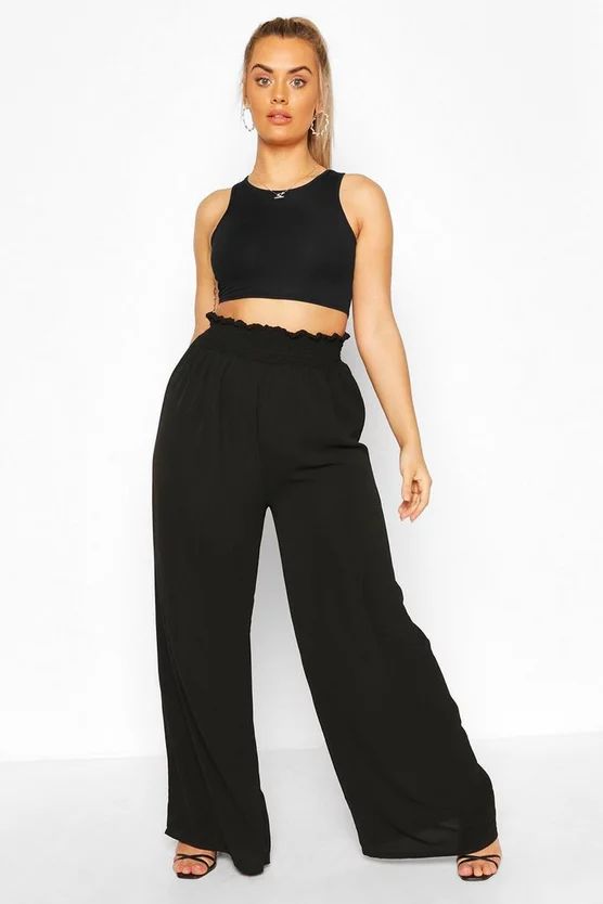 Plus Woven Shirred Waist Wide Leg Pants | Boohoo.com (US & CA)