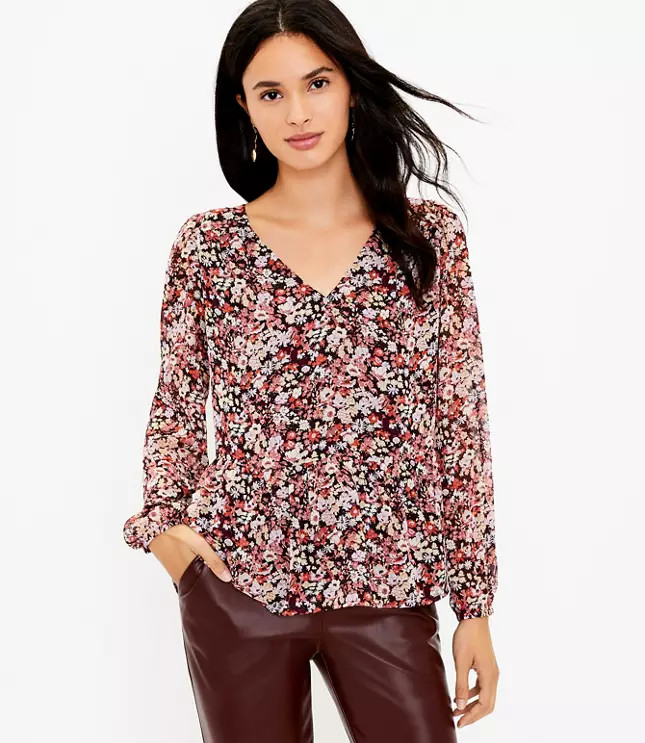 Petite Floral V-Neck Peplum Blouse | LOFT