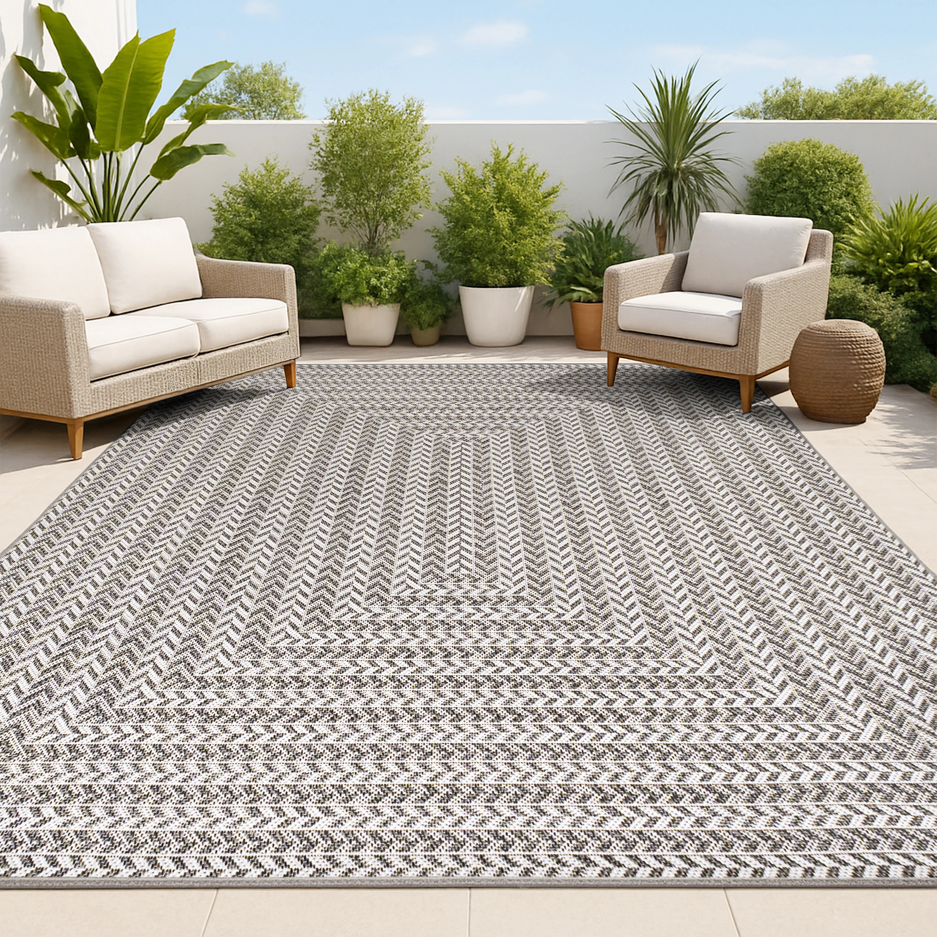 JONATHAN Y SANTA MONICA Chevron Modern Concentric Squares 3 x 5 (ft) Loomed Polypropylene Black/Light Gray Rectangular Indoor/Outdoor Stripe | Lowe's