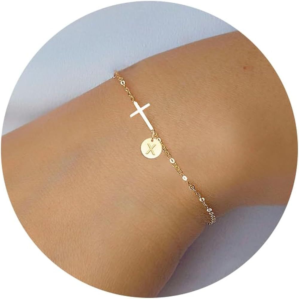 Cross Bracelet for Women Dainty Cross Bracelet with Initials Gold Link Chain Bracelets Christian ... | Amazon (US)