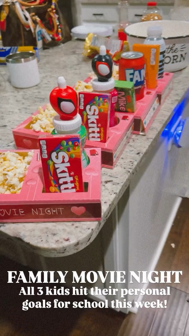 FAMILY MOVIE NIGHT All 3 kids hit their personal goals for school this week!