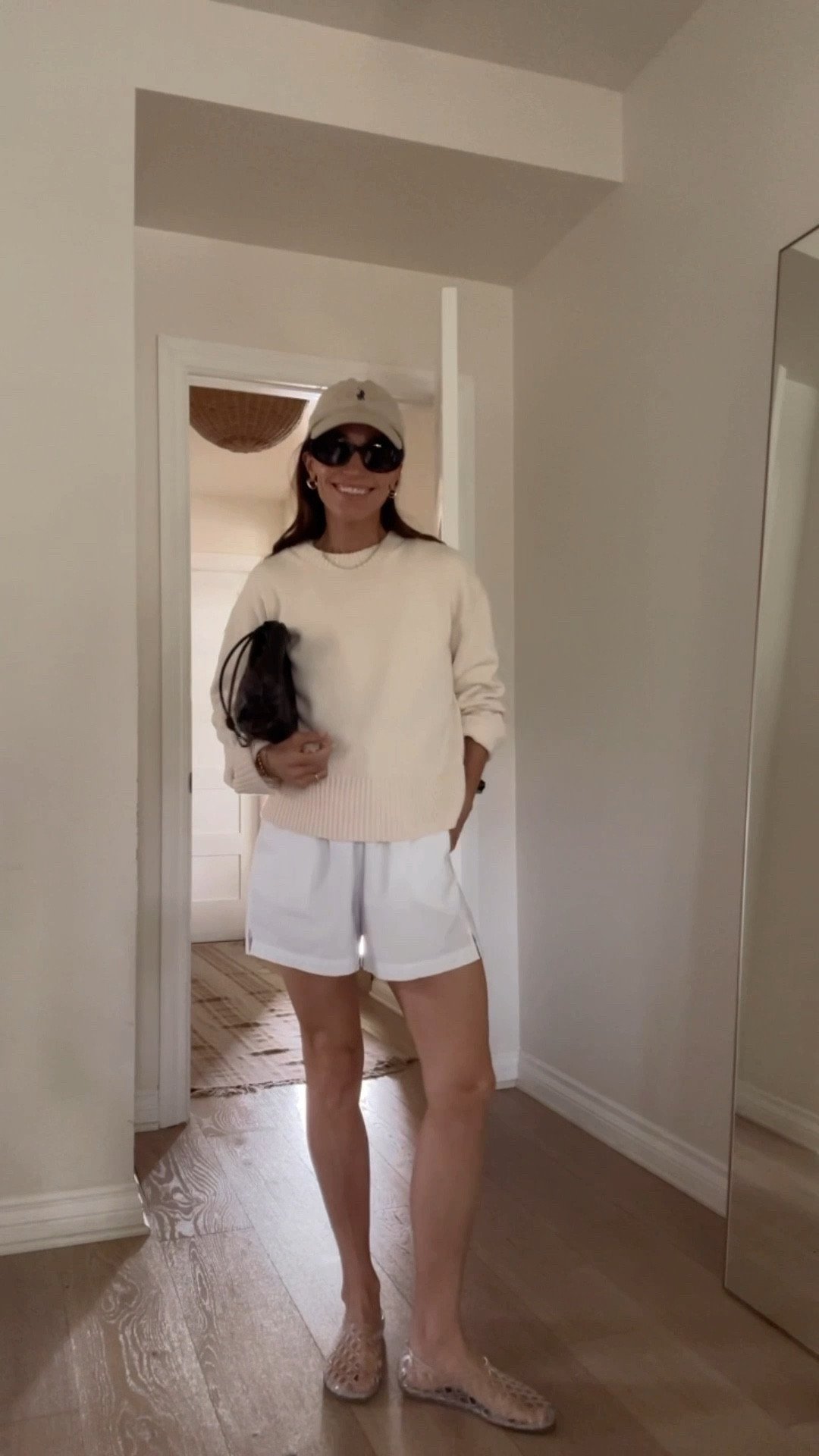 Today’s casual spring outfit 
Sized up in 100% organic cotton sweater for a more relaxed feel 
Shorts are cotton poplin, run large, size down 

#LTKPetite #LTKOver40