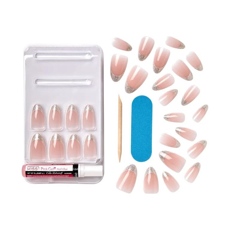 KISS Gel Fantasy Dreamdust Dreamdust, Press On Nails, Sugar Rush, Silver, Medium Almond, 28 Count | Walmart (US)