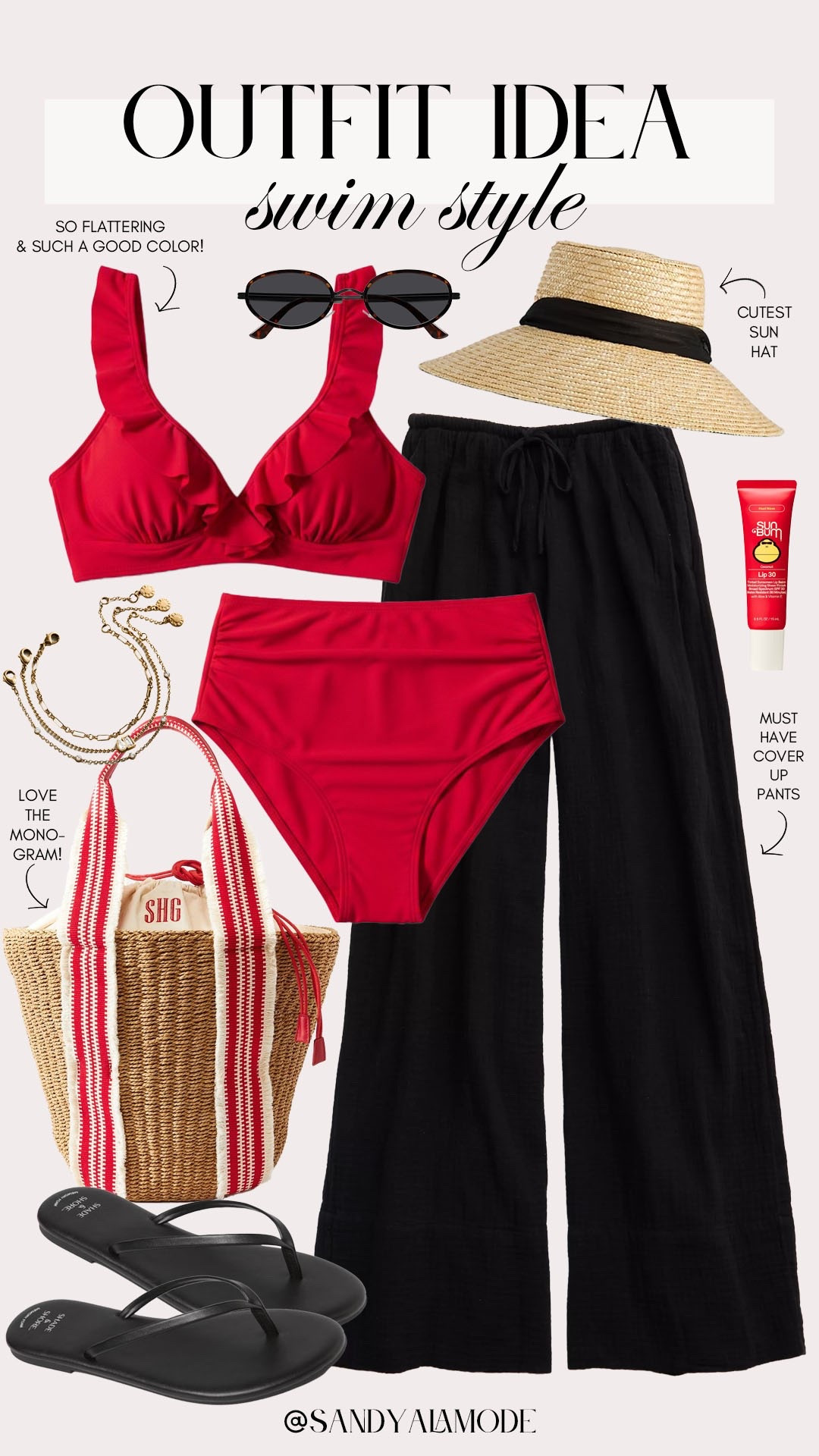 Swim style. Trendy swim style. Resort outfit idea. Cupshe swim. Beach day. Pool day. Chic swim outfit. Cupshe red bikini. Monogrammed straw tote.

#LTKSwim #LTKSeasonal #LTKootd