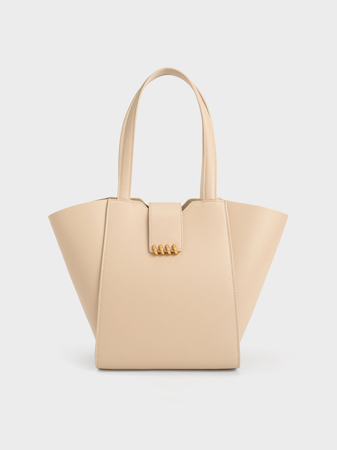 Beige Osiris Metallic Accent Trapeze Tote | CHARLES & KEITH | Charles & Keith US