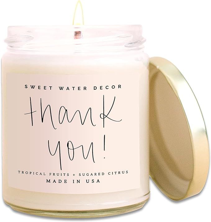 Sweet Water Decor Thank You Candle | Tropical Fruit and Sugared Orange, Summer Scented Soy Wax Ca... | Amazon (US)