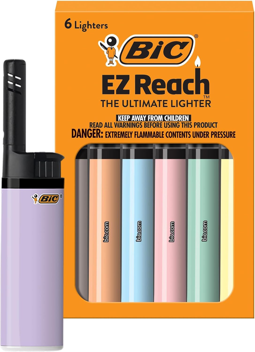 BIC EZ Reach Pastel Lighters, Reliable and Safe Candle Lighter, 6-Pack | Amazon (US)