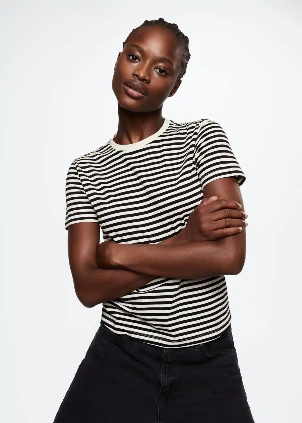 Striped 100% cotton t-shirt -  Women | Mango USA | MANGO (US)