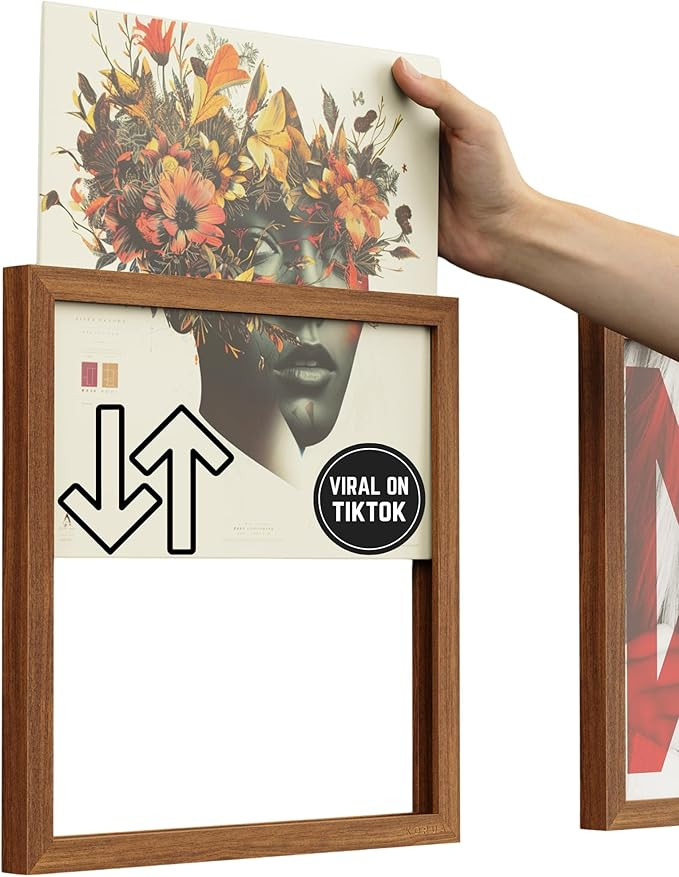 Wood Vinyl Record Frame with Drop In Slot on Top to easily Interchange Vinyl Records - 13x13 Inch... | Amazon (US)