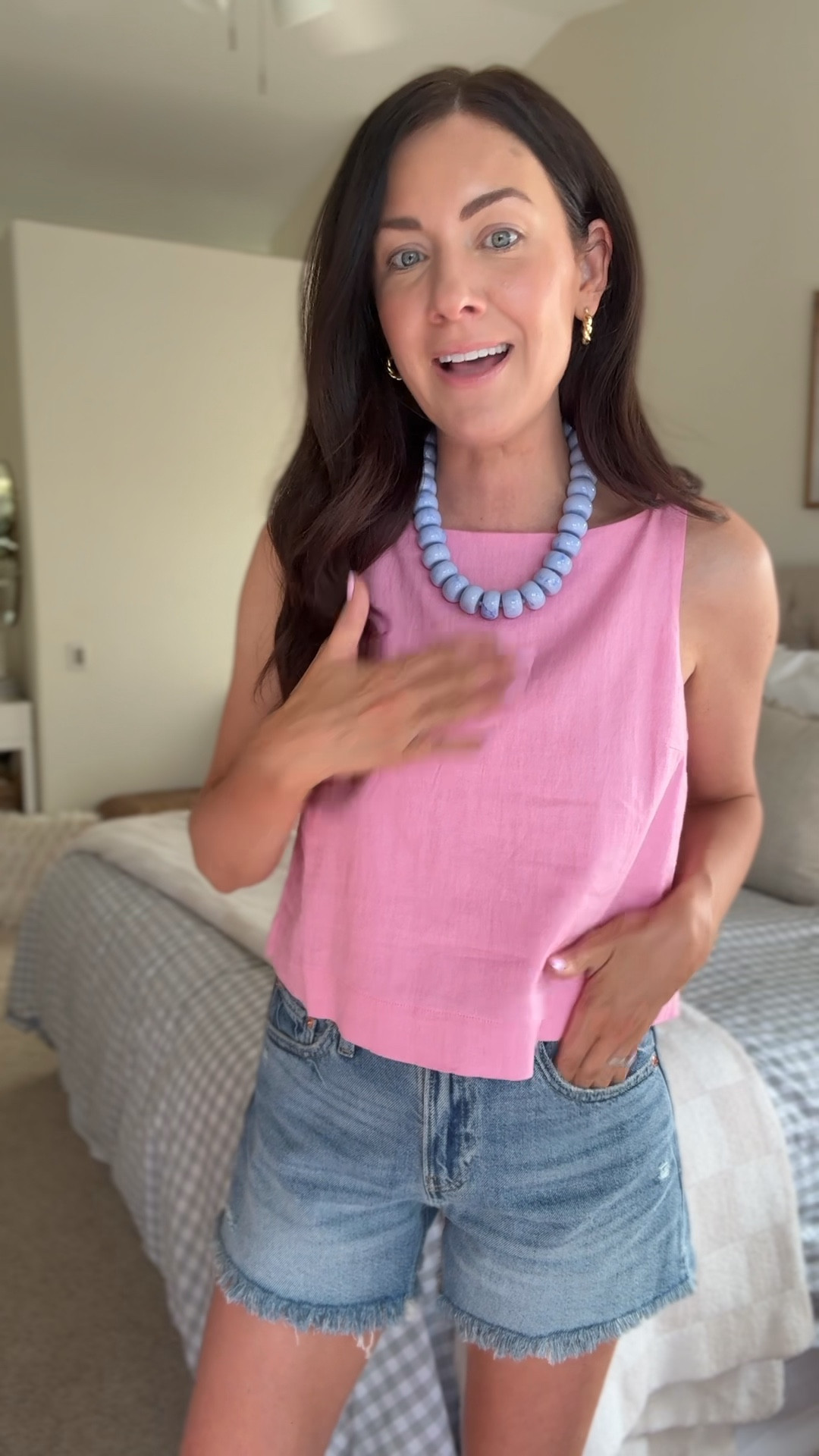 RESTOCKED!!! Linen blend shell tank💕 & 50% OFF! wearing a small—has a matching skirt, I’ll link that too! 
Denim shorts 50% off, run tts

#LTKSeasonal #LTKSaleAlert #LTKmomlife